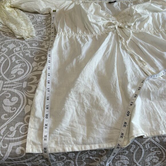 Kashi Top Women XL Ivory Cotton Lace Sweetheart Peasant Boho Pirate Regency - Picture 5 of 11
